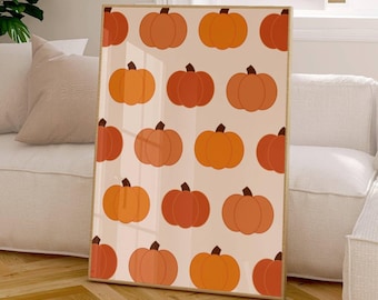 Orange Pumpkin Wall Art Printable, Cozy Fall Art Print for Thanksgiving Decor, Pumpkin Print, Autumn Decor for Farmhouse Kitchen Artwork