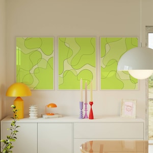 Lime Green Wall Art Print Set of 3, Bright Abstract Prints, Trendy Dorm Decor for College Girls, Aesthetic Dopamine Decor Maximalist Prints