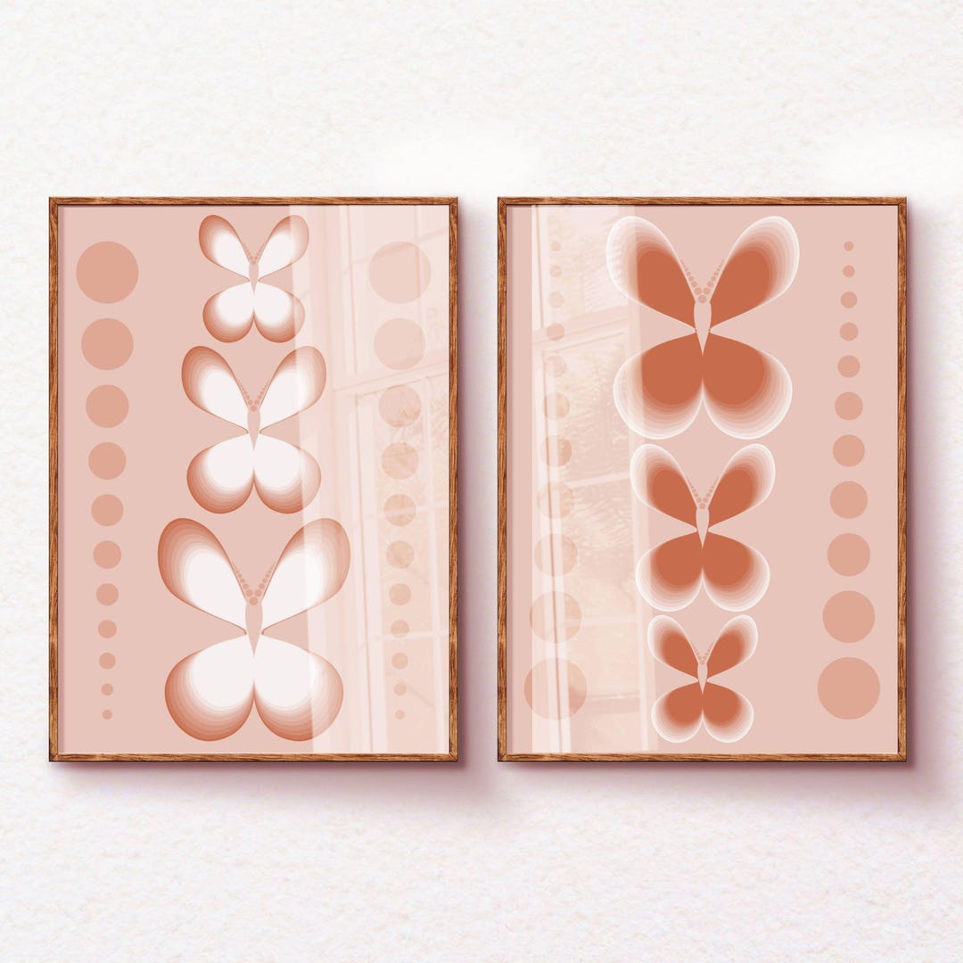 Whimsical Butterfly Wall Art Set of 2, Dusty Rose Nursery Decor, Blush ...