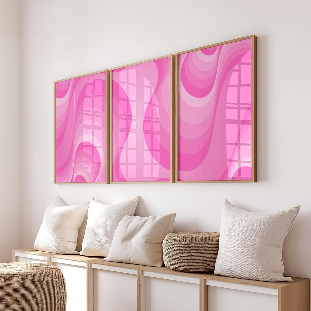 Hot Pink Wall Art Set of 3, Preppy Dorm Room Decor, Girly Prints for ...