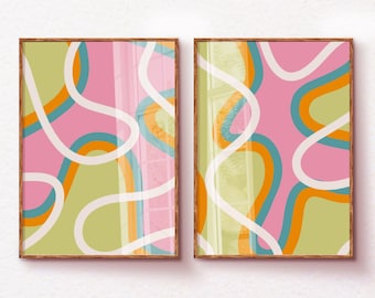 Bold Eclectic Wall Art Set of 2, Bright Colorful Maximalist Prints, Funky Dopamine Decor, Y2k Aesthetic Abstract Artwork, Quirky Printable