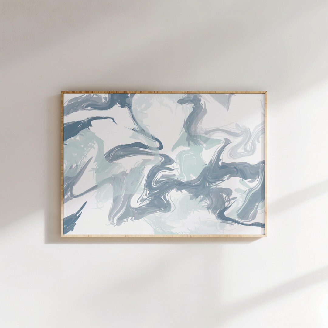 Abstract Blue Wall Art Printable, Minimalist Artwork Horizontal Print ...