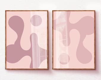 Light Pink Wall Art Set of 2, Minimalist Art for Girls Bedroom Artwork, Preppy Dorm Decor for College Girls, Pink Abstract Poster Printable