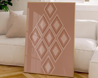 Diamant geometrische Wand Kunst druckbare, minimalistische südwestlichen Dekor für Wohnzimmer, Neutral Mid Century moderne Schlafzimmer Kunstdruck