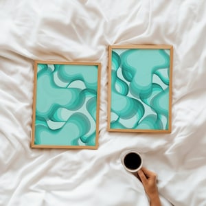 Abstraktes Teal Wandkunst Set von 2, Türkis Poster zum ausdrucken, Aqua Blau Wohnheim Dekor für Jugendliche, College Wohnung Dekor, Mädchen Schlafzimmer Kunst