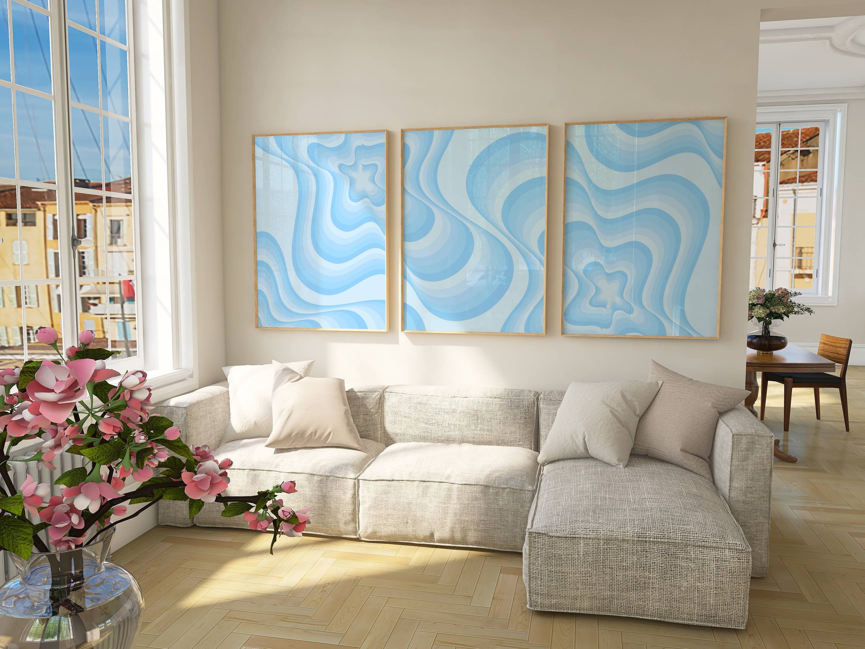 Light Blue Wall Art Set of 3, Preppy Room Decor Aesthetic Posters, Cute