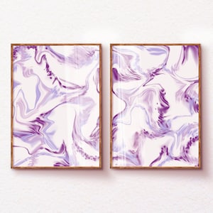 Lavender Abstract Funky Wall Art Set of 2, Purple and Lilac Preppy Wall Art, Aesthetic Dorm Decor, Trendy Y2K Room Decor, Maximalist Prints