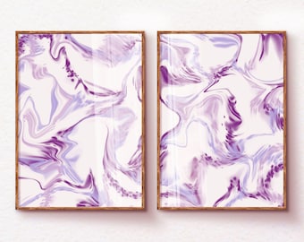 Zestaw 2 sztuk sztuki ściennej Lawendowy Abstrakcyjny Funky, Fioletowy i Liliowy Preppy Wall Art, Estetyczny wystrój akademika, Modny wystrój pokoju Y2K, Maksymalistyczne wydruki