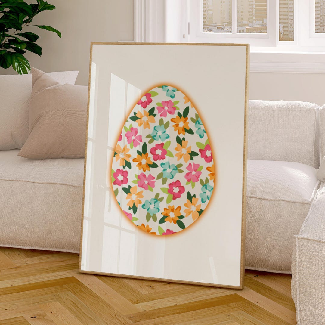 Floral Easter Egg Wall Art Printable, Bright Spring Flower Artwork