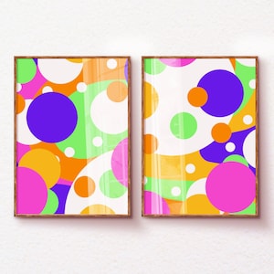 Bold Colorful Wall Art Set of 2, Funky Maximalist Dopamine Decor, Vibrant Geometric Prints for Eclectic Home Decor, Bright Abstract Art