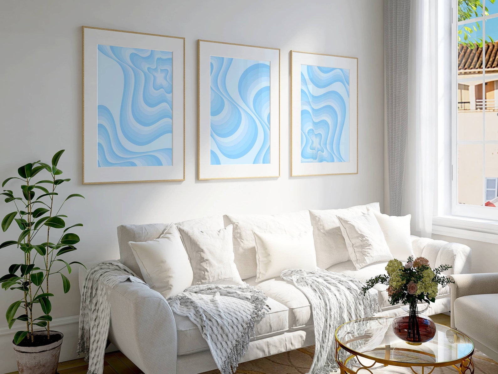 Light Blue Wall Art Set of 3, Preppy Room Decor Aesthetic Posters, Cute ...
