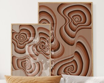 Conjunto de 2 láminas decorativas modernas en tonos tierra, arte neutro marrón para sala de estar, arte Wabi Sabi terroso para decoración de dormitorio, póster abstracto imprimible.