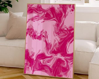 Hot Pink Wall Art Printable, Preppy Dorm Room Decor, Girly Abstract Art for Teen Girl Bedroom, Y2k Aesthetic Maximalist Dopamine Decor Print