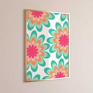 Colorful Abstract Floral Wall Art Printable, Preppy Dorm Decor for College Girls, Aesthetic Room Decor for Teens, Pink Orange Teal Poster