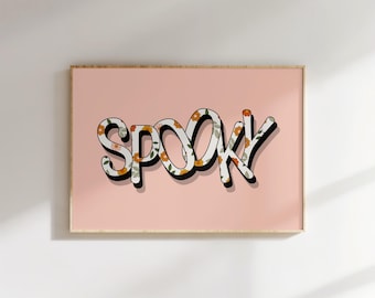 Spooky Pastel Halloween Wall Art Printable, Pink Halloween Decor for Girls Bedroom, Preppy Halloween Print for Kids Room, Spooky Cute Poster