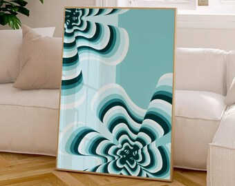 Teal Blue Wall Art Printable, Y2k Aesthetic Dorm Room Decor, Geometric Abstract Art for Funky Dopamine Decor for Cool Trendy Teen Bedroom