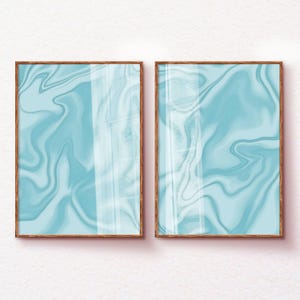Light Blue Wall Art Set of 2, Beachy Coastal Cowgirl Aesthetic Room Decor for Teen Girls, Marble Abstract Prints for College Apartment Decor