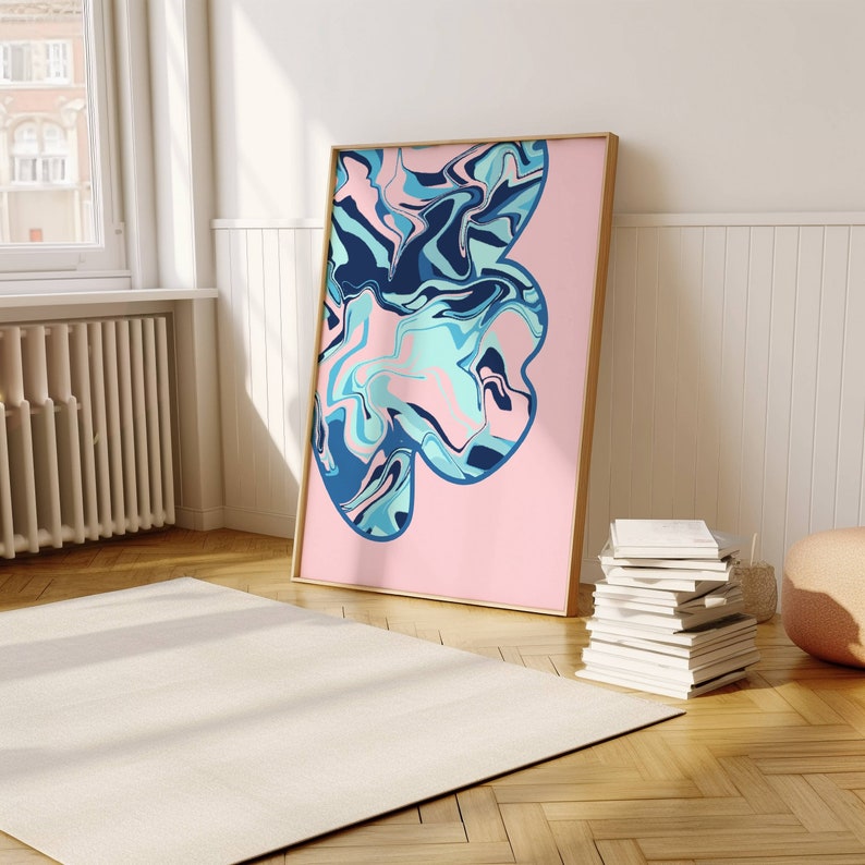 Pink and Navy Blue Wall Art, Preppy Room Decor Aesthetic, Girly Wall