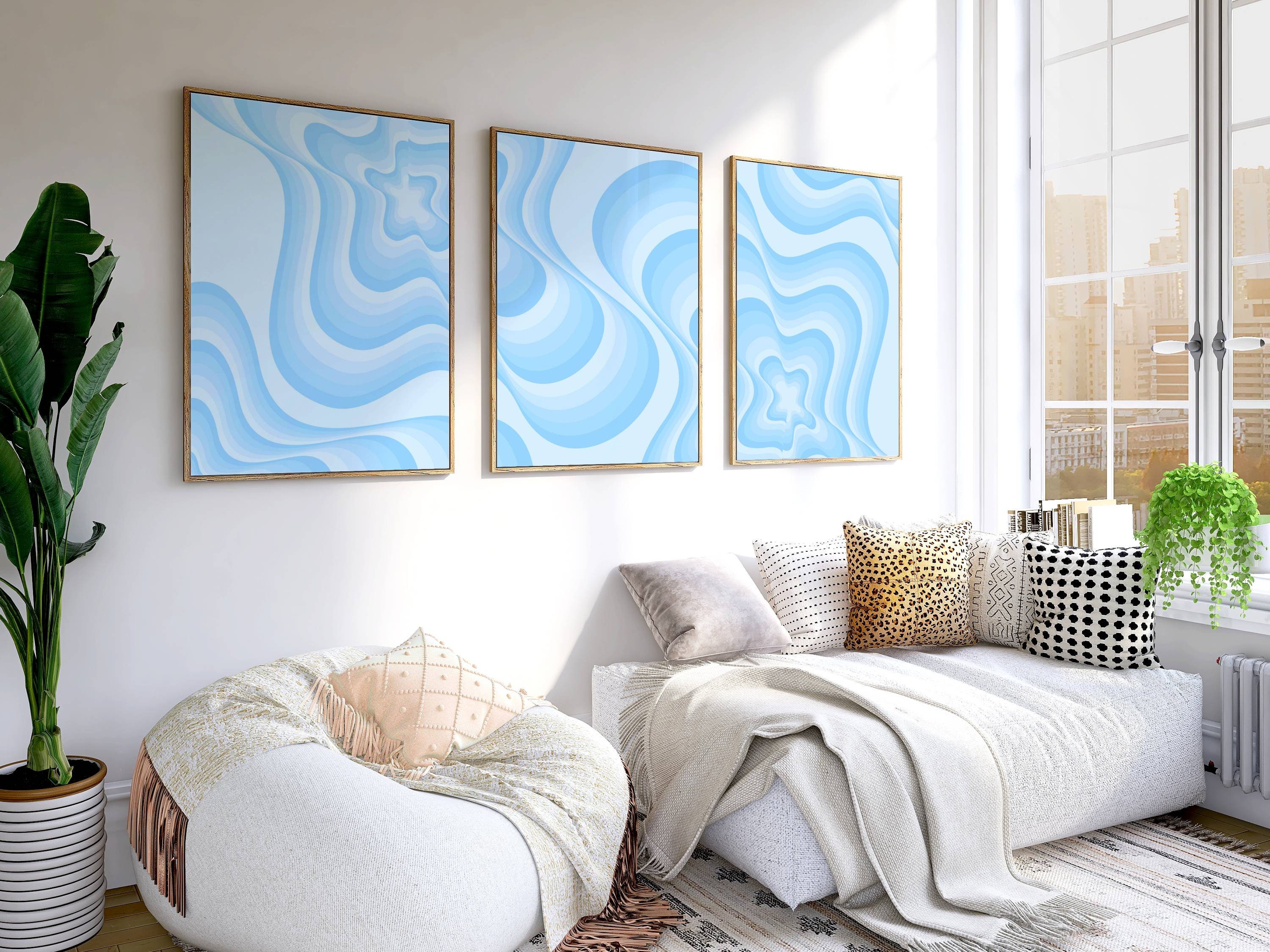 Light Blue Wall Art Set of 3, Preppy Room Decor Aesthetic Posters, Cute