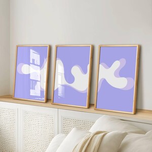 Lavender Triptych Wall Art Set of 3, Purple Aesthetic Room Decor for Teens, Lilac Abstract Prints, Minimalist Dorm Decor for College Girls