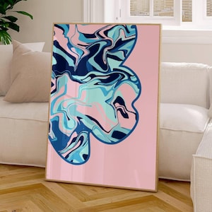 Pink and Navy Blue Wall Art Printable, Preppy Room Decor Aesthetic, Girly Abstract Art Print, Girls Bedroom Artwork, College Apartment Decor