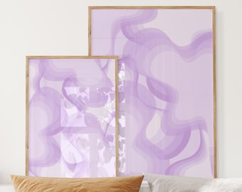 Light Purple Wall Art Set of 2, Lavender Dorm Decor for College Girls, Preppy Aesthetic Room Decor for Teen Girls Bedroom Artwork Printable