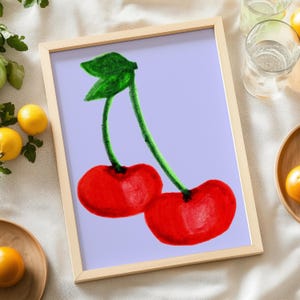 Kirsche Wand Kunst zum Ausdrucken, Obst Pop Art Print für Bunte Küchendekoration, Eklektisches Essen Poster, Maximalist Dopamin Dekor Funky Retro Print