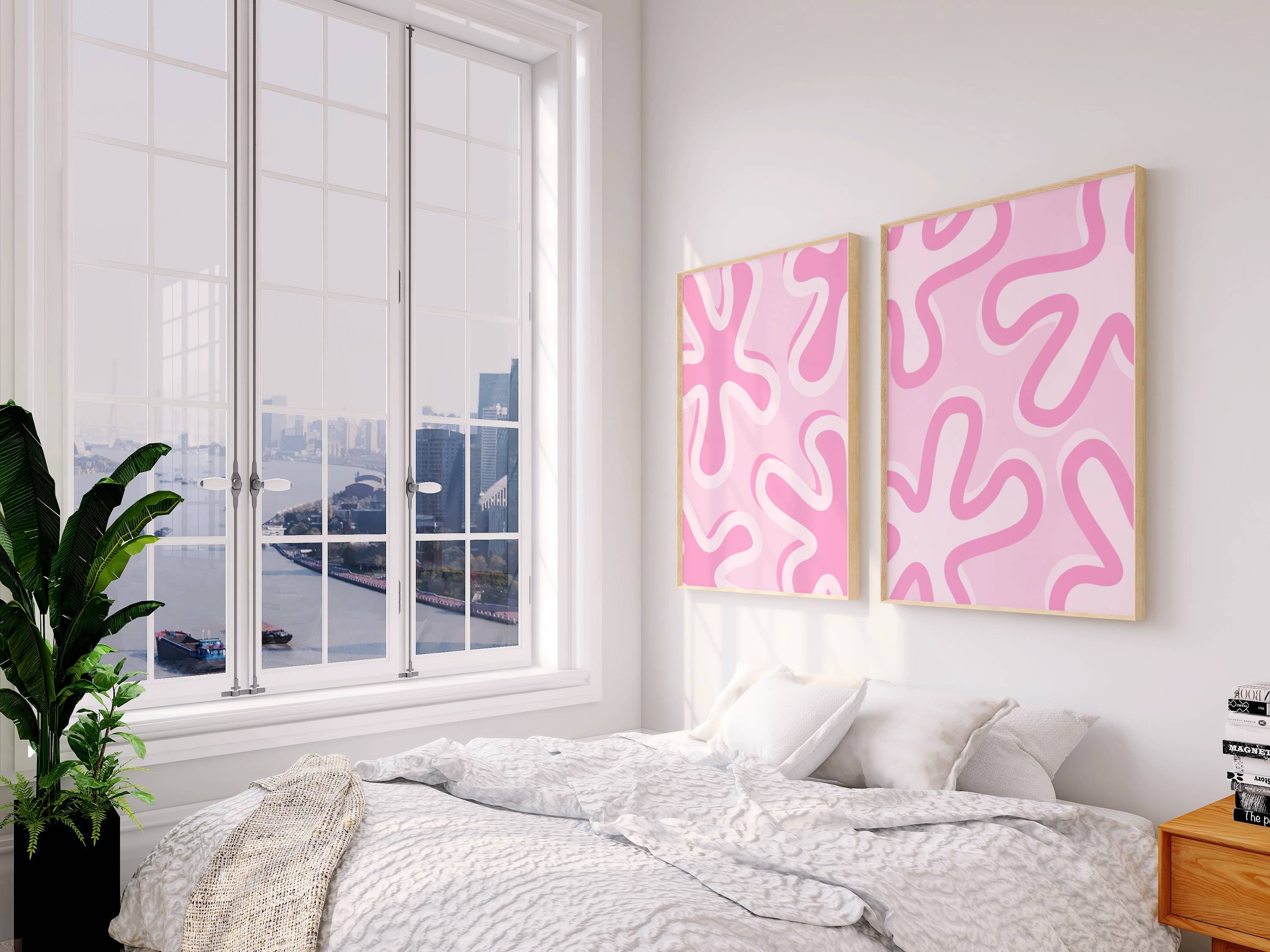 Light Pink Wall Art Prints Trendy Set of 2, Preppy Room Decor Aesthetic