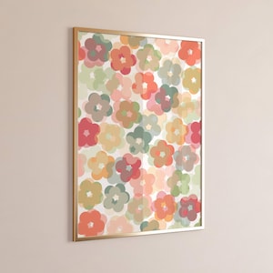 Retro Flower Print, Colorful Abstract Floral Art, Trendy Wall Art, Boho Aesthetic Room Decor for Teens, Cute Dorm Decor for College Girls