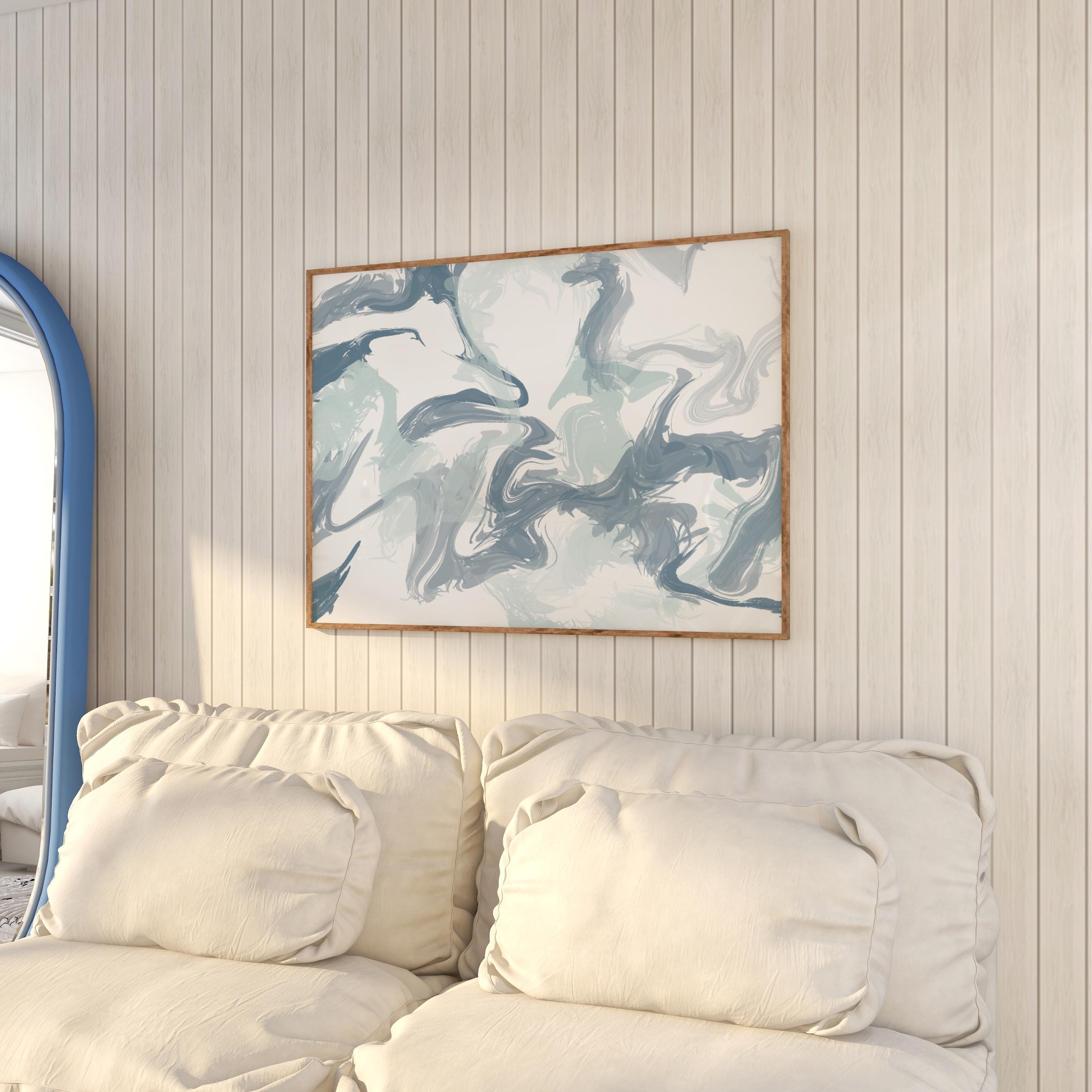 Abstract Blue Wall Art Printable, Minimalist Artwork Horizontal Print ...