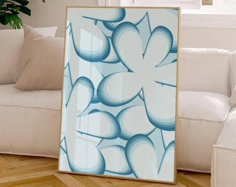 Blue Floral Wall Art Printable, Preppy Dorm Room Decor for Teens, Abstract Flower Print for Girls Bedroom, Girly Poster, Minimalist Artwork