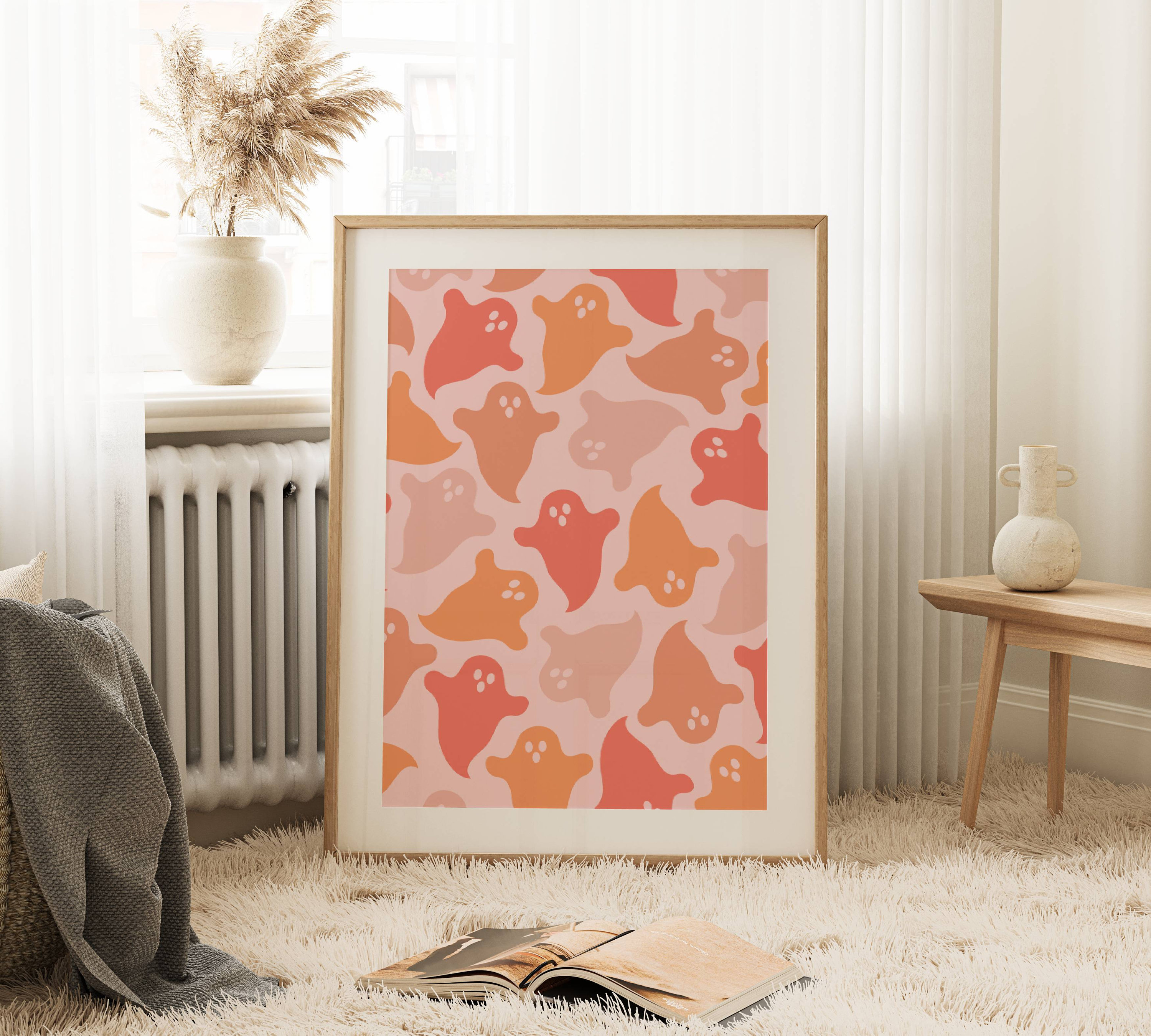 Pink Halloween Decor Cute Ghost Wall Art Spooky Art Print - Etsy