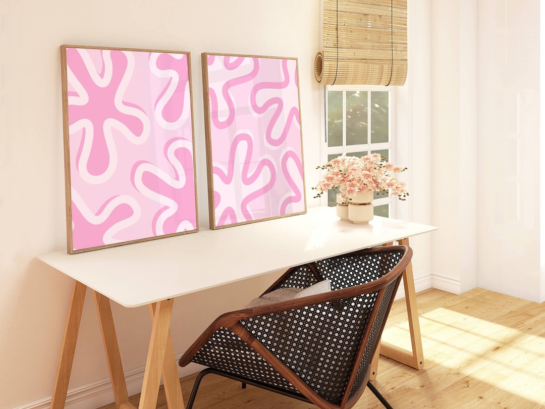 Light Pink Wall Art Prints Trendy Set of 2, Preppy Room Decor Aesthetic