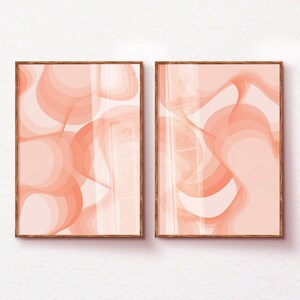 Peach Printable Wall Art Set of 2, Pastel Aesthetic Room Decor for Teens, Trendy Dorm Decor for College Girls, Abstract Minimalist Prints