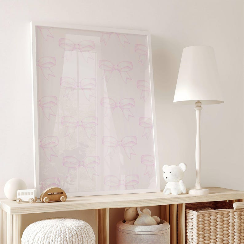 Hand Drawn Pink Bow Wall Art Print, Coquette Room Decor Aesthetic Cozy ...