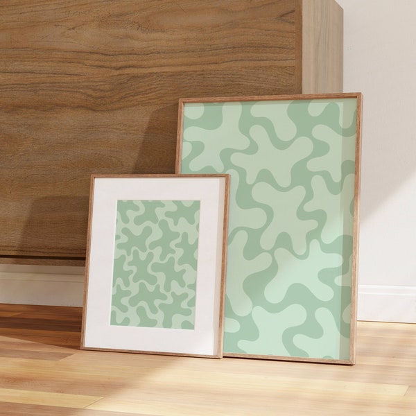 Sage Green Wall Art - Preppy Room Decor Aesthetic - Abstract Wall Art - Mint Green - Pistachio - Set of Two Prints - Printable Digital Art