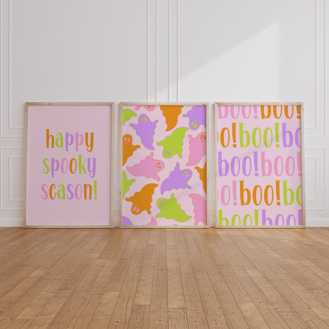 Cute Halloween Wall Art Set of 3, Pink Halloween Decor for Girls ...