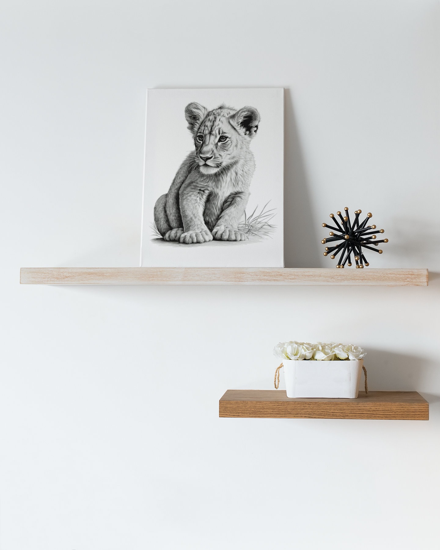 Cub Prints Cute Lion Cub Print, Black & White, Printable Wall Art, Digital ...