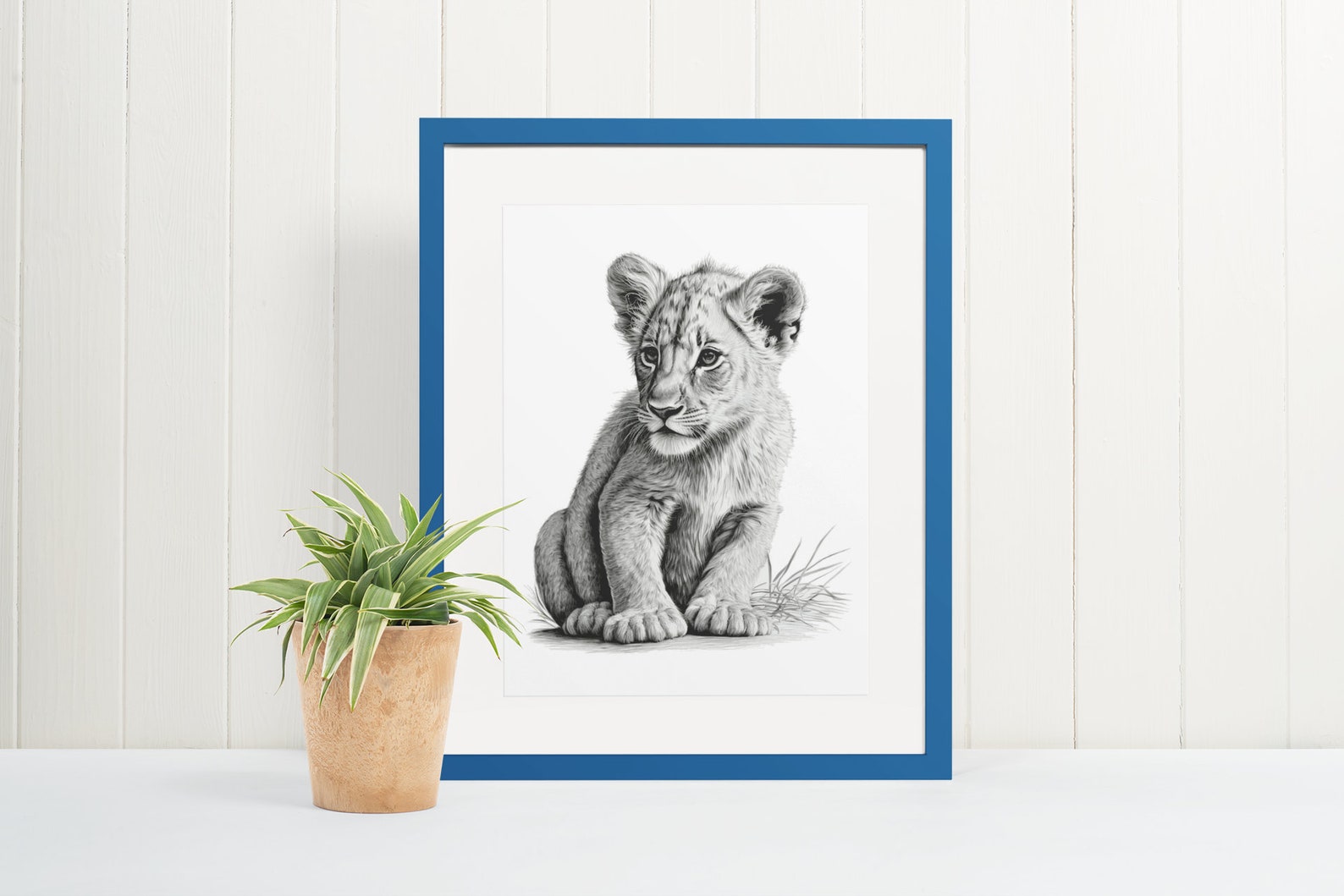 Cub Prints Cute Lion Cub Print, Black & White, Printable Wall Art, Digital ...