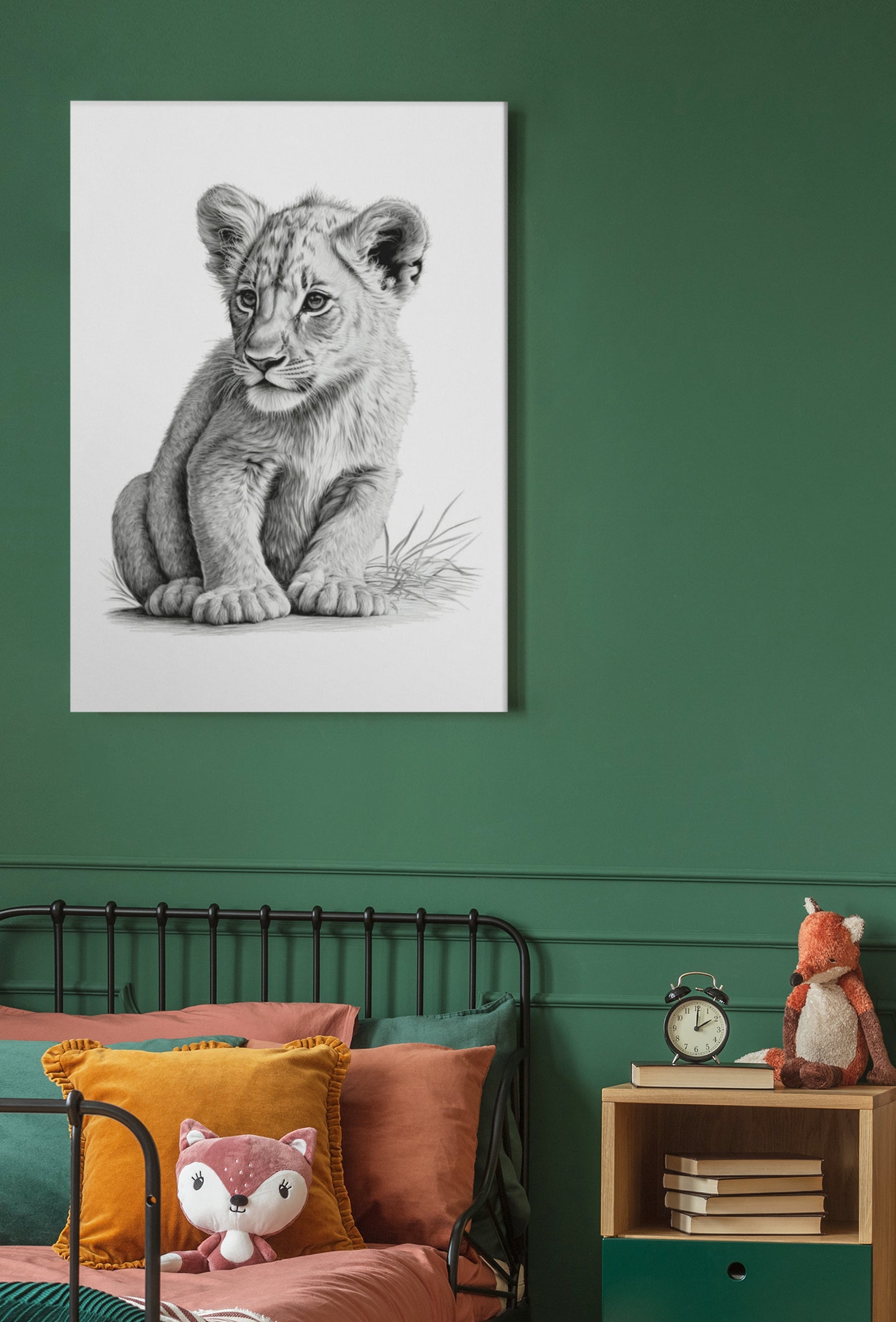 Cub Prints Cute Lion Cub Print, Black & White, Printable Wall Art, Digital ...