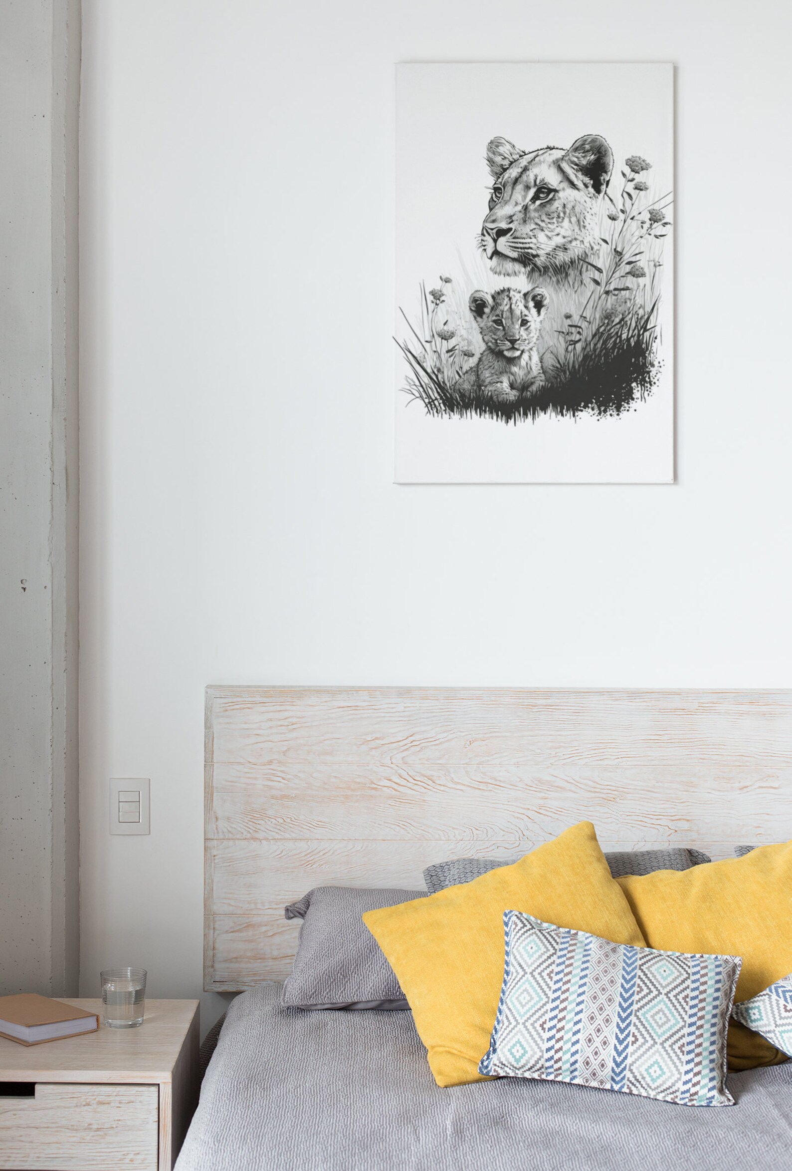 Cub Prints Lioness and Cub Print, Black & White, Printable Wall Art, Digital ...