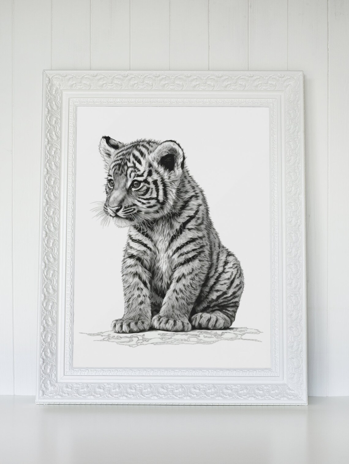 Tiger Cub Print, Black & White, Printable Wall Art, Digital Download