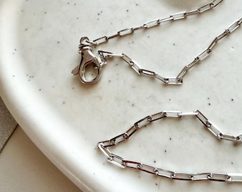 Sterling silver 925 paperclip chain necklace with big lobster clasp for charms