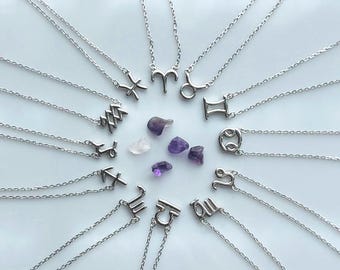 Sterling Silver 925 Zodiac Sign Necklace, Minimalist Astrology Pendant
