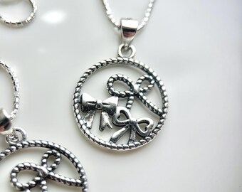 Oxidized Sterling Silver Bow Pendant Necklace - Boho Ribbon Design