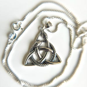 Sterling silver Ouroboros Celtic Trinity knot pendant, Celtic necklace, snake pendant