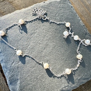Sterling Silver Freshwater Pearl Station Necklace - 16 Inch