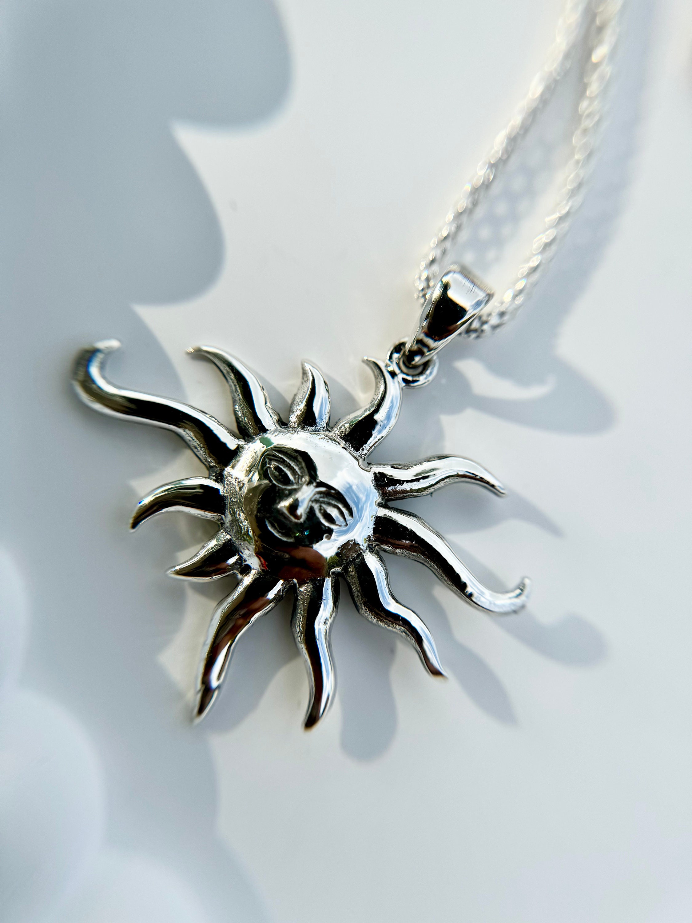 Sterling Silver Sun Necklace, Summer Sun Pendant, Boho Sun