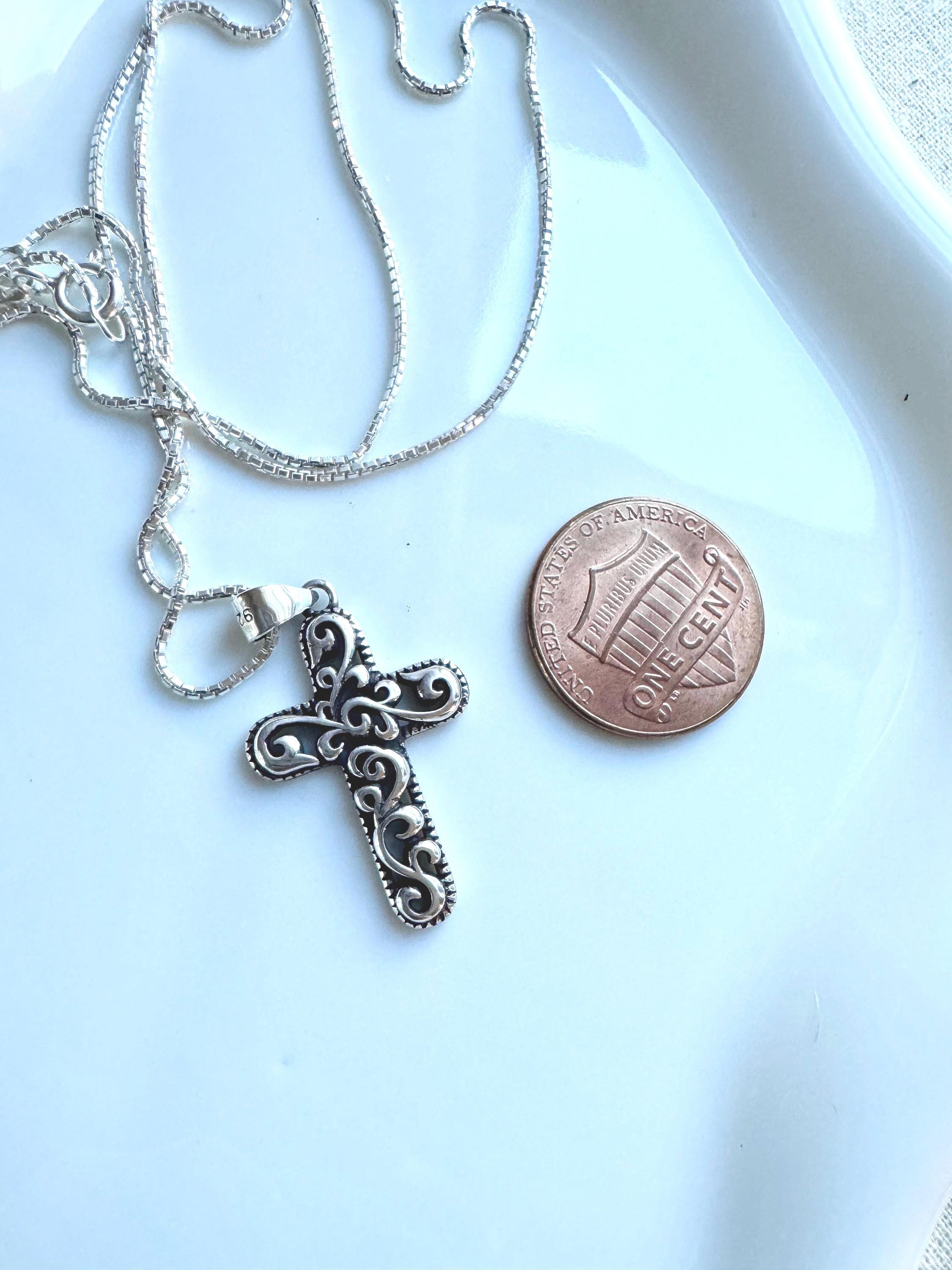 Sterling Silver Filigree Cross Pendant Necklace - Ornate 925 Silver - Etsy
