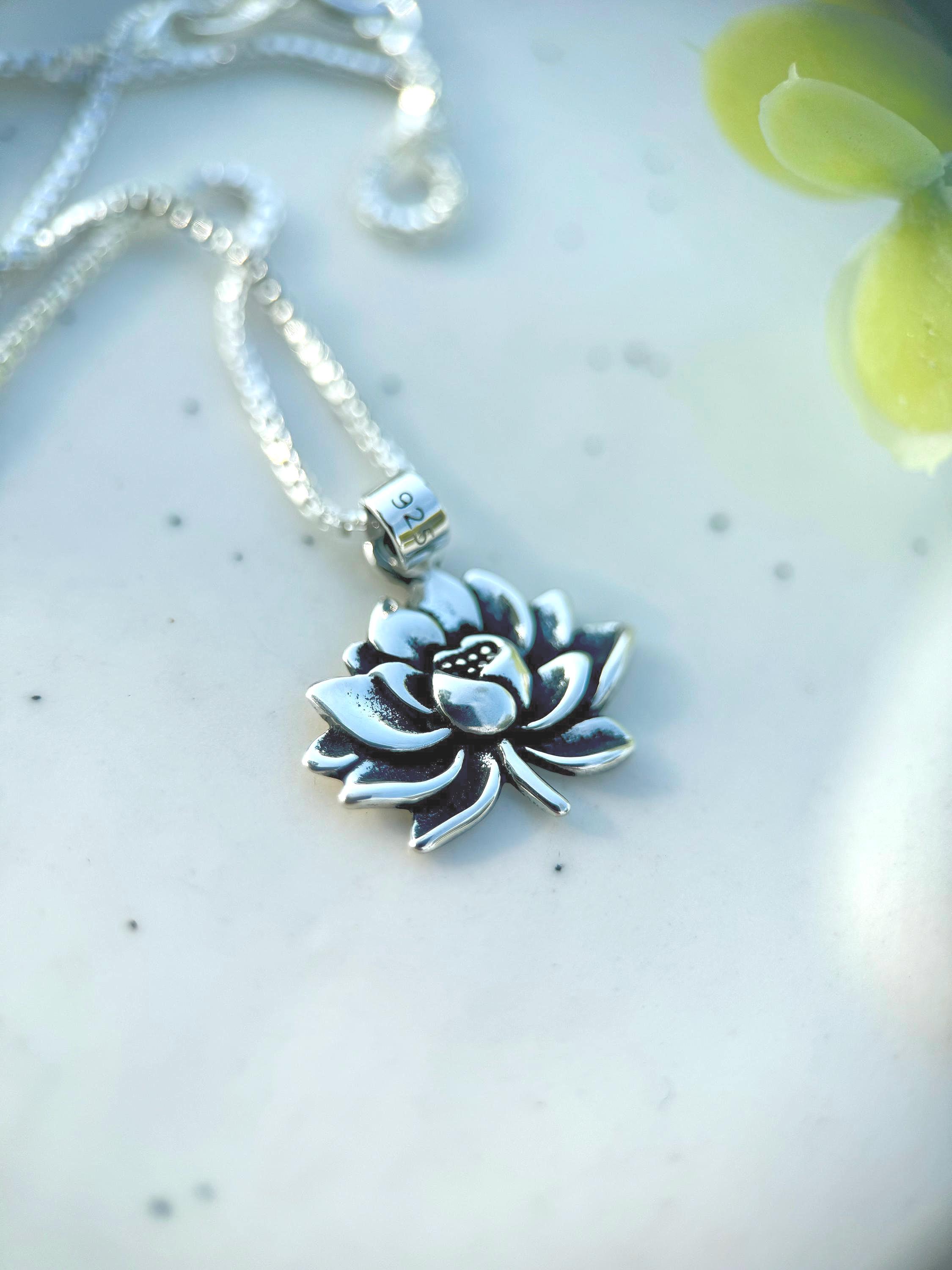 Oxidized Sterling Silver Lotus Flower Necklace: Spiritual Pendant